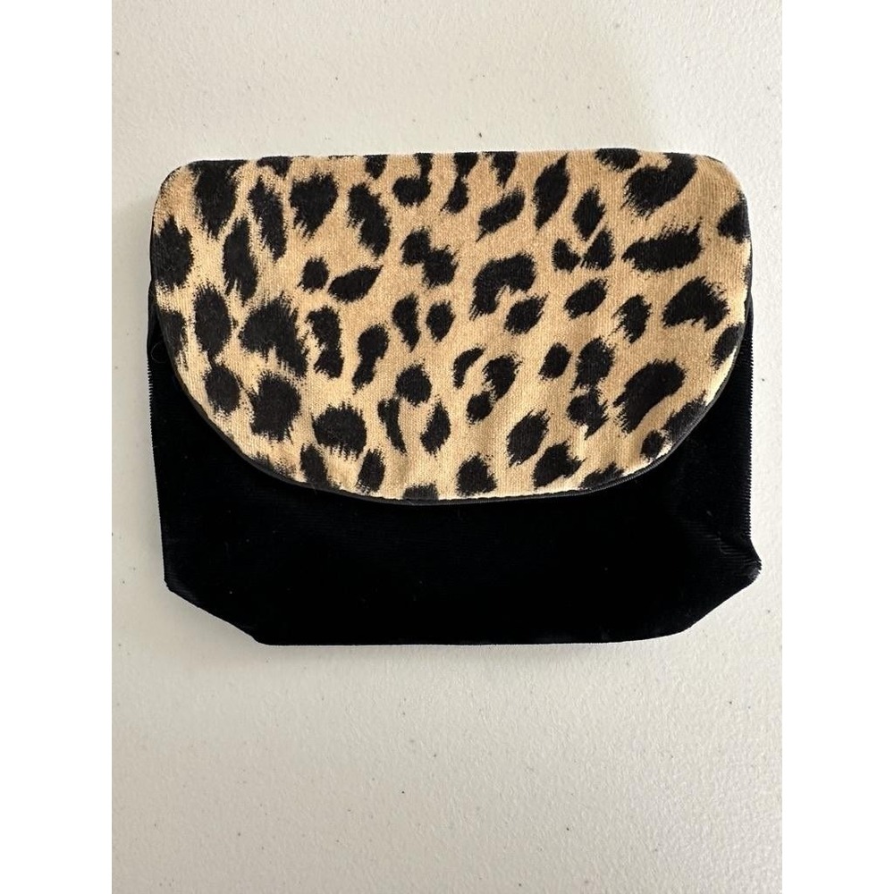Christian Dior Leopard Print Black Velvet Makeup Bag Pouch‎ Mirror CD Charm